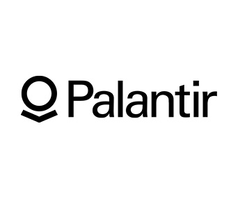 black circle and arrow pointing down next to palantir written in black